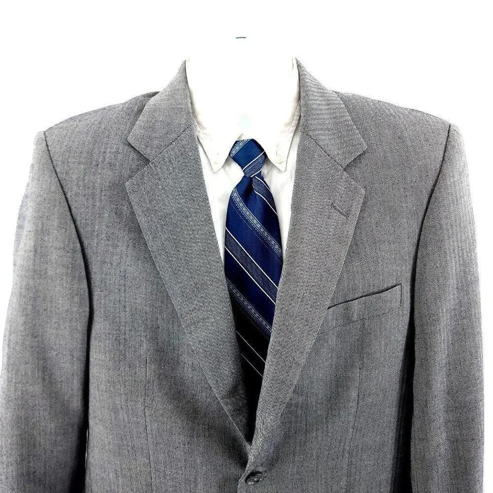 Alan Flusser Silk Worsted Wool Gray Herringbone 2 Button‎ Blazer 40R